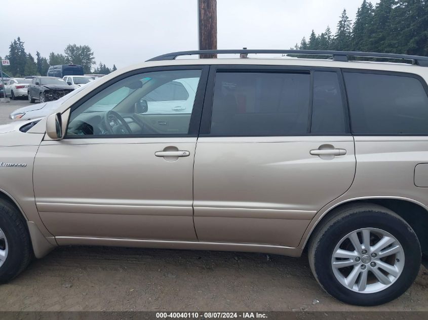 2006 Toyota Highlander Hybrid VIN: JTEDW21A860002263 Lot: 40040110
