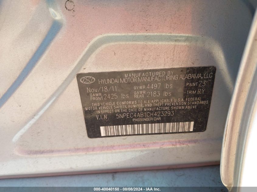 5NPEC4AB1CH423293 2012 Hyundai Sonata Se 2.0T