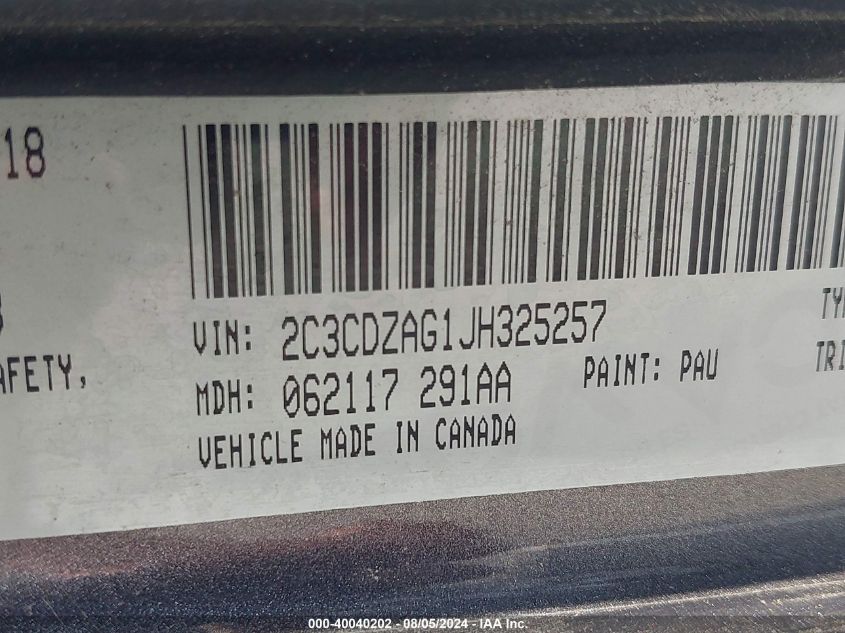2C3CDZAG1JH325257 2018 Dodge Challenger Sxt