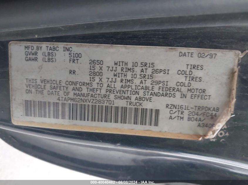 1997 Toyota Tacoma VIN: 4TAPM62NXVZ283701 Lot: 40040482