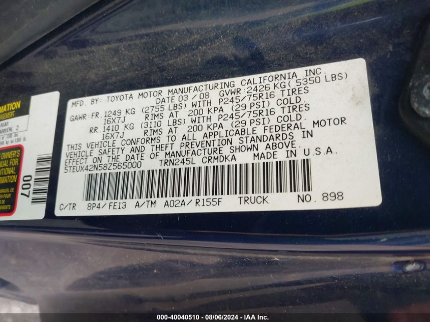 5TEUX42N58Z565000 | 2008 TOYOTA TACOMA