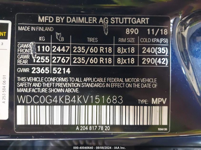 WDC0G4KB4KV151683 2019 Mercedes-Benz Glc 300 4Matic