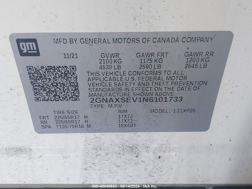 2022 CHEVROLET EQUINOX AWD LS - 2GNAXSEV1N6101733