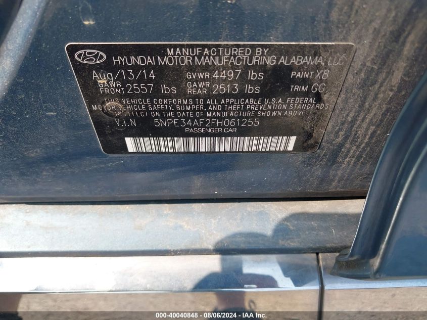 2015 Hyundai Sonata Sport VIN: 5NPE34AF2FH061255 Lot: 40040848