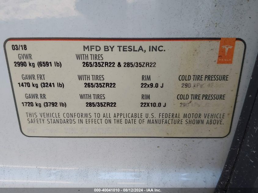 5YJXCDE2XJF088761 2018 Tesla Model X 100D/75D/P100D