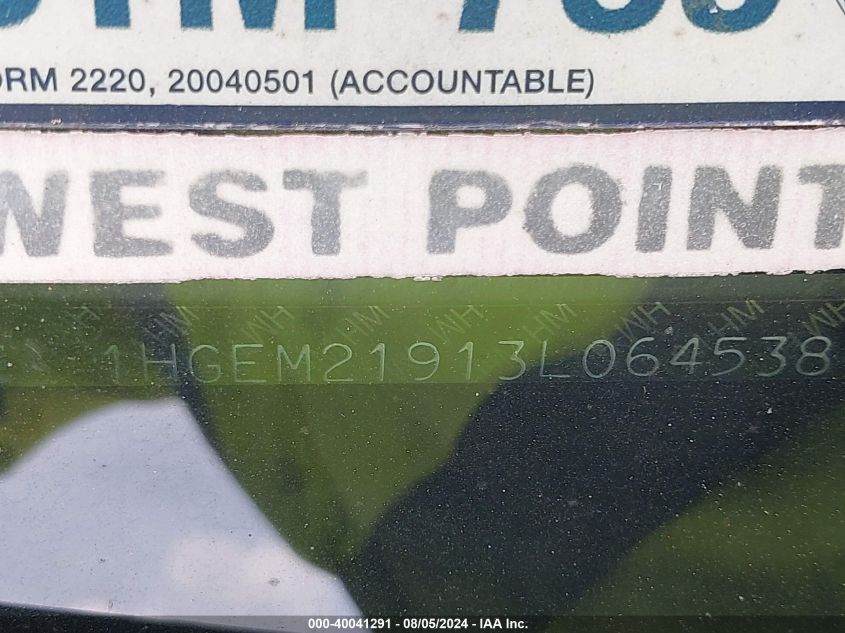 2003 Honda Civic Ex VIN: 1HGEM21913L064538 Lot: 40041291