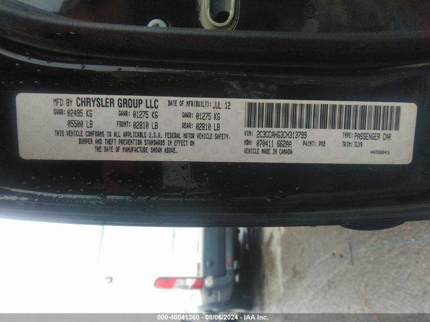 2012 Chrysler 300 Limited VIN: 2C3CCAHG3CH313799 Lot: 40041360