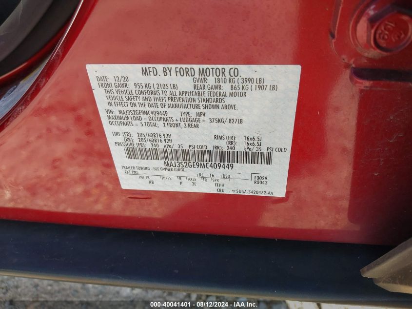 MAJ3S2GE9MC409449 2021 Ford Ecosport Se