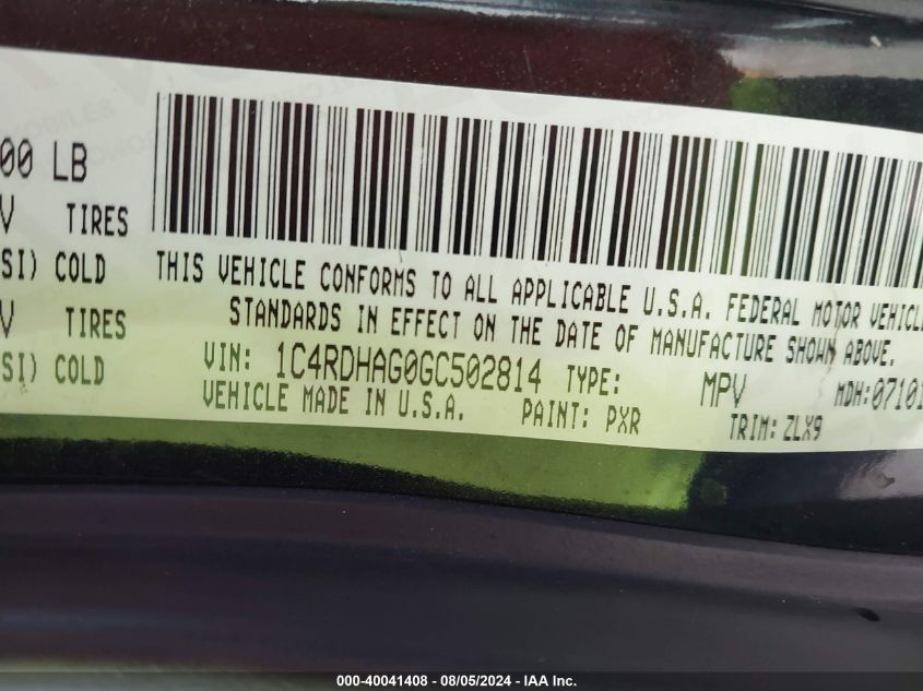 2016 Dodge Durango Sxt VIN: 1C4RDHAG0GC502814 Lot: 40041408