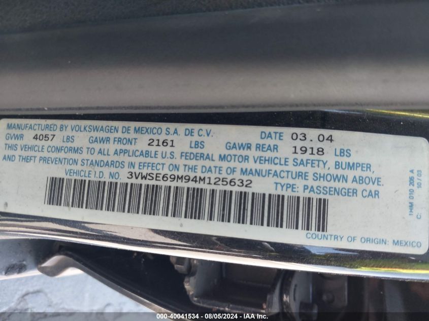 2004 Volkswagen Jetta Gli 1.8T VIN: 3VWSE69M94M125632 Lot: 40041534