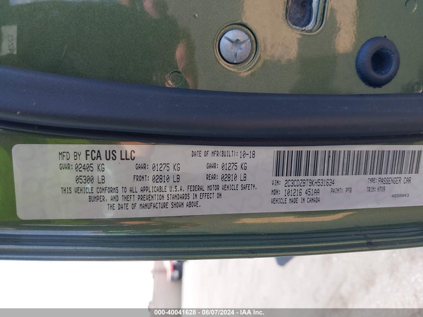 2019 DODGE CHALLENGER R/T - 2C3CDZBT9KH531634