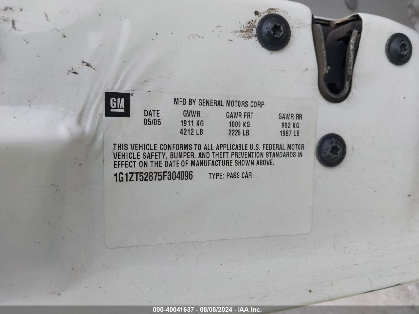 2005 Chevrolet Malibu Ls VIN: 1G1ZT52875F304096 Lot: 40041637