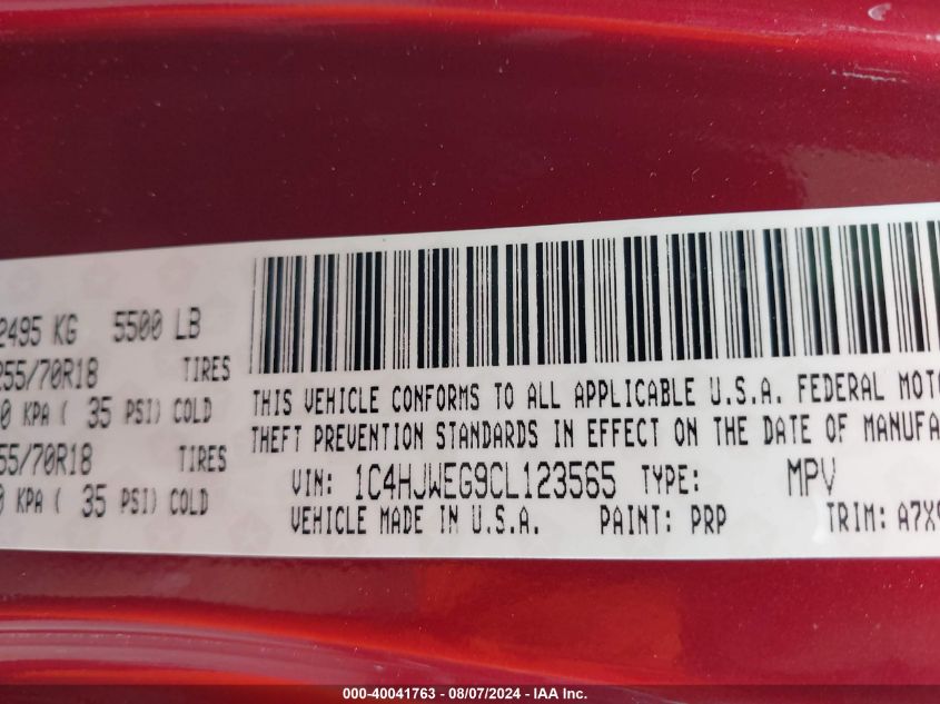 2012 Jeep Wrangler Unlimited Sahara VIN: 1C4HJWEG9CL123565 Lot: 40041763