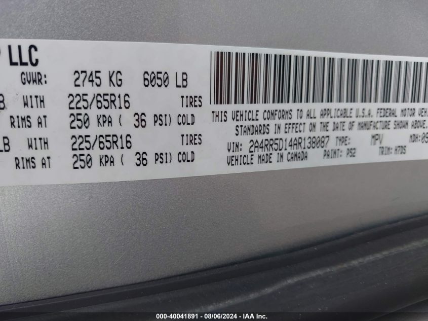 2010 Chrysler Town & Country Touring VIN: 2A4RR5D14AR138087 Lot: 40041891