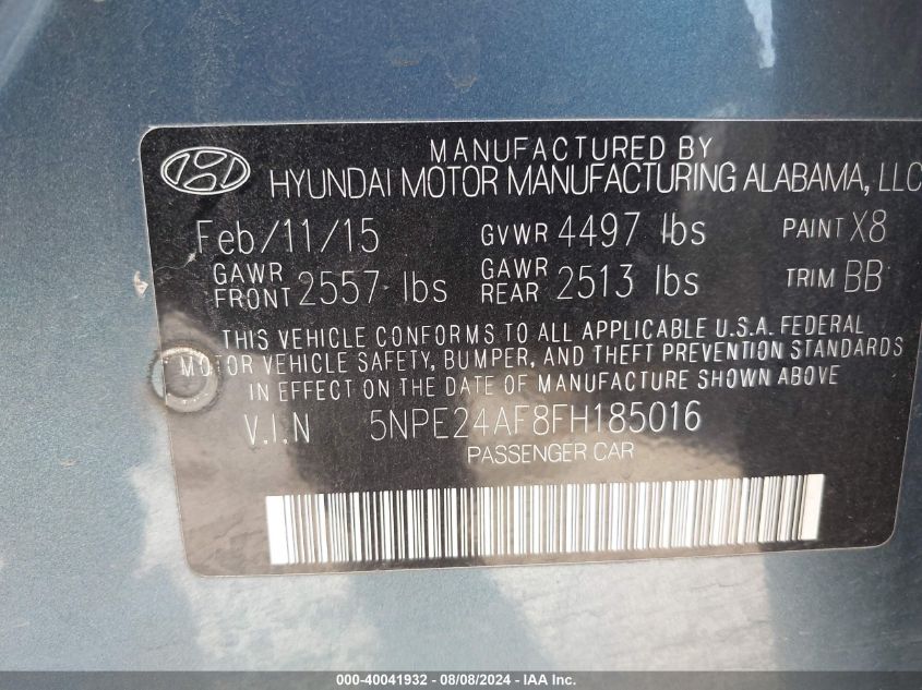 2015 HYUNDAI SONATA SE - 5NPE24AF8FH185016