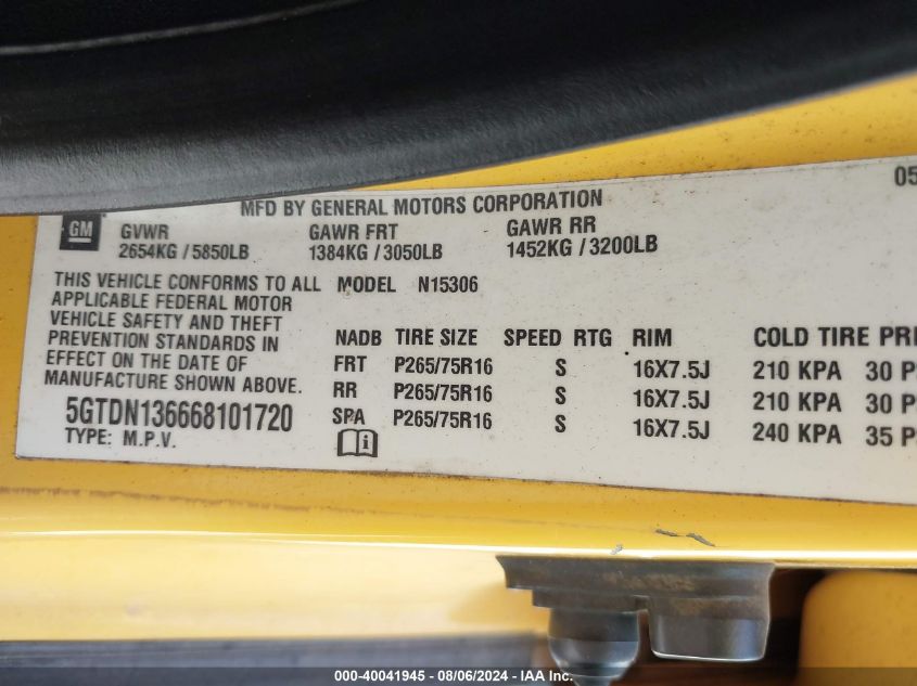 2006 Hummer H3 VIN: 5GTDN136668101720 Lot: 40041945