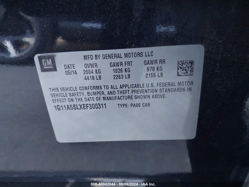 2014 Chevrolet Malibu 1Fl VIN: 1G11A5SLXEF300311 Lot: 40042044