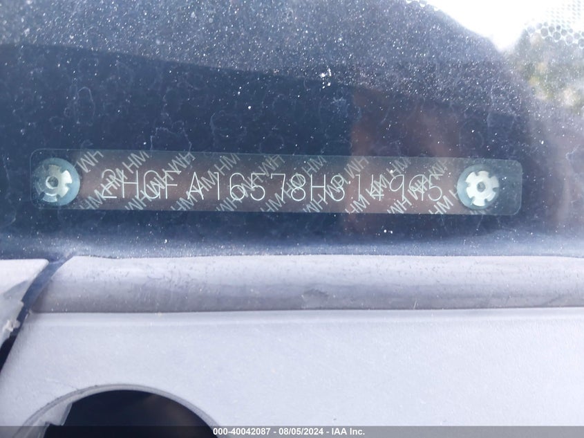 2008 Honda Civic Lx VIN: 2HGFA16578H314995 Lot: 40042087