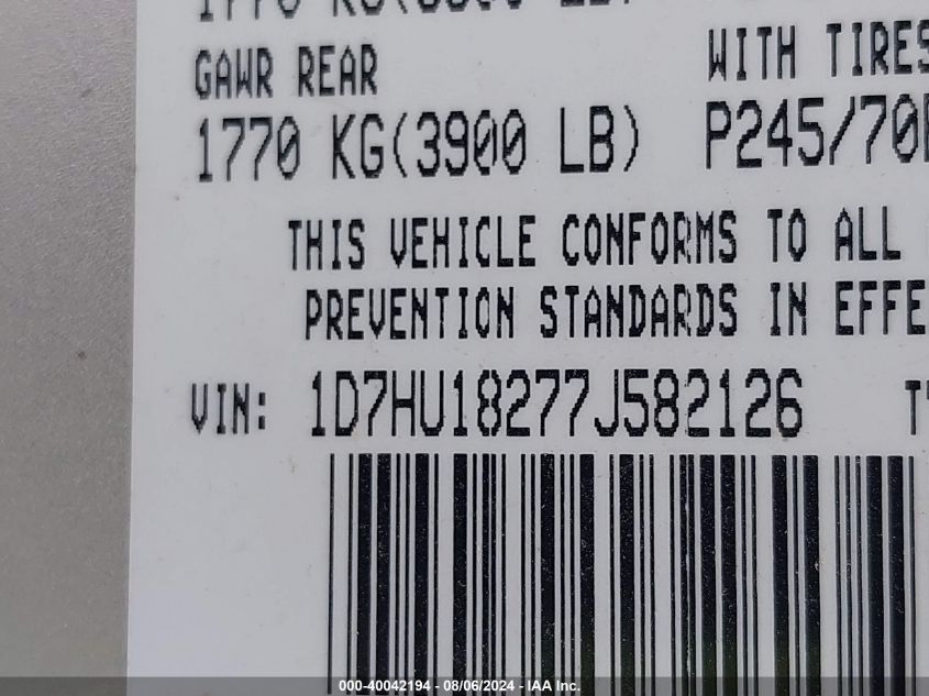 2007 Dodge Ram 1500 Slt/Trx4 Off Road/Sport VIN: 1D7HU18277J582126 Lot: 40042194