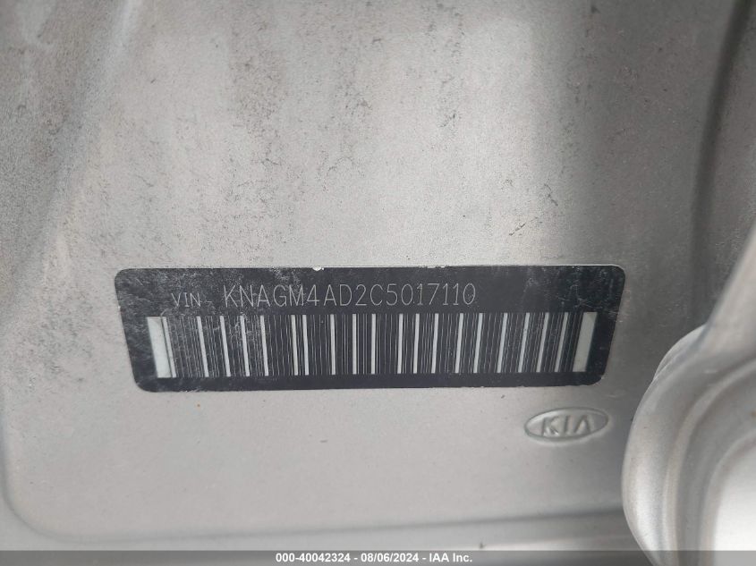 2012 Kia Optima Hybrid Hybrid VIN: KNAGM4AD2C5017110 Lot: 40042324