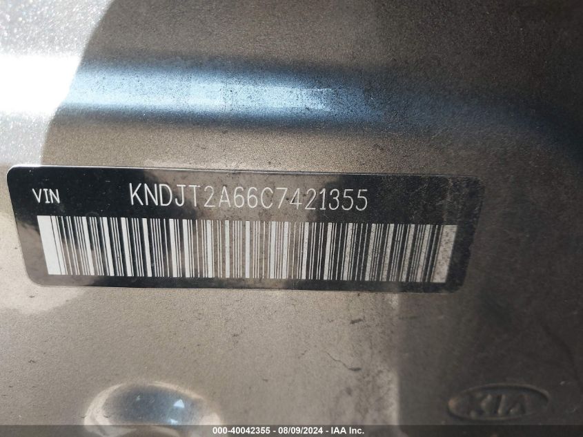 2012 Kia Soul + VIN: KNDJT2A66C7421355 Lot: 40042355