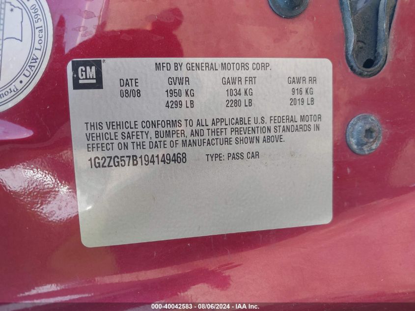 2009 Pontiac G6 VIN: 1G2ZG57B194149468 Lot: 40042583