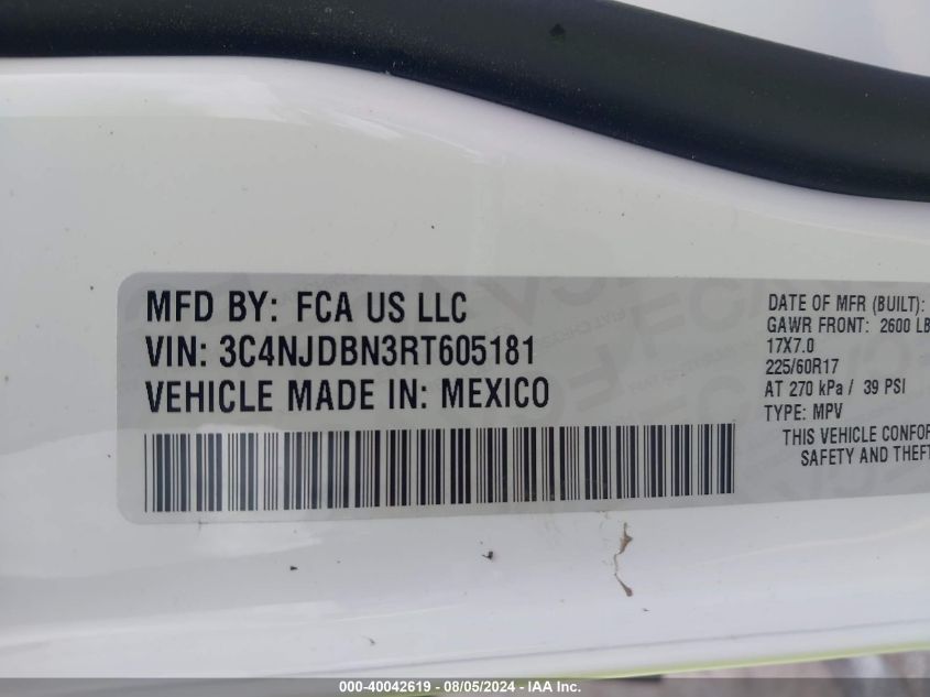 2024 Jeep Compass Latitude 4X4 VIN: 3C4NJDBN3RT605181 Lot: 40042619