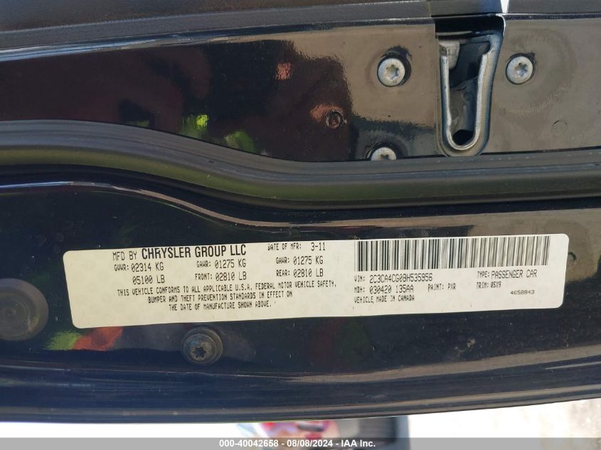 2011 Chrysler 300 VIN: 2C3CA4CG0BH535956 Lot: 40042658