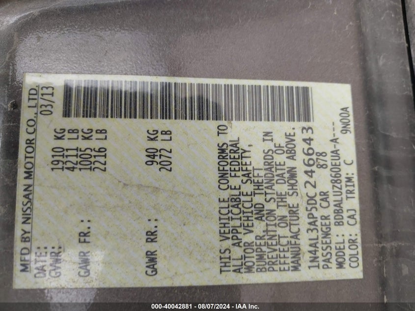 1N4AL3AP5DC246643 2013 Nissan Altima 2.5 Sv