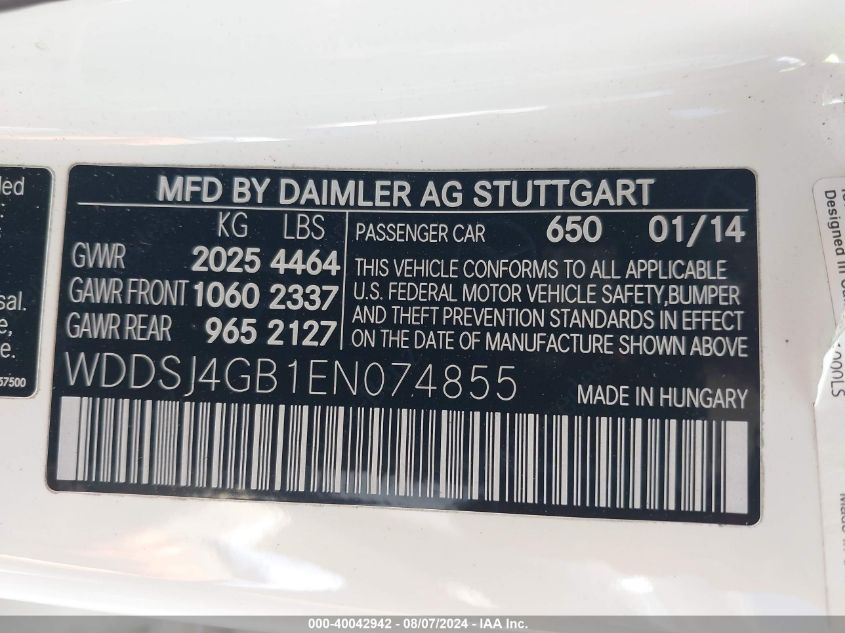 WDDSJ4GB1EN074855 2014 Mercedes-Benz Cla 250 4Matic