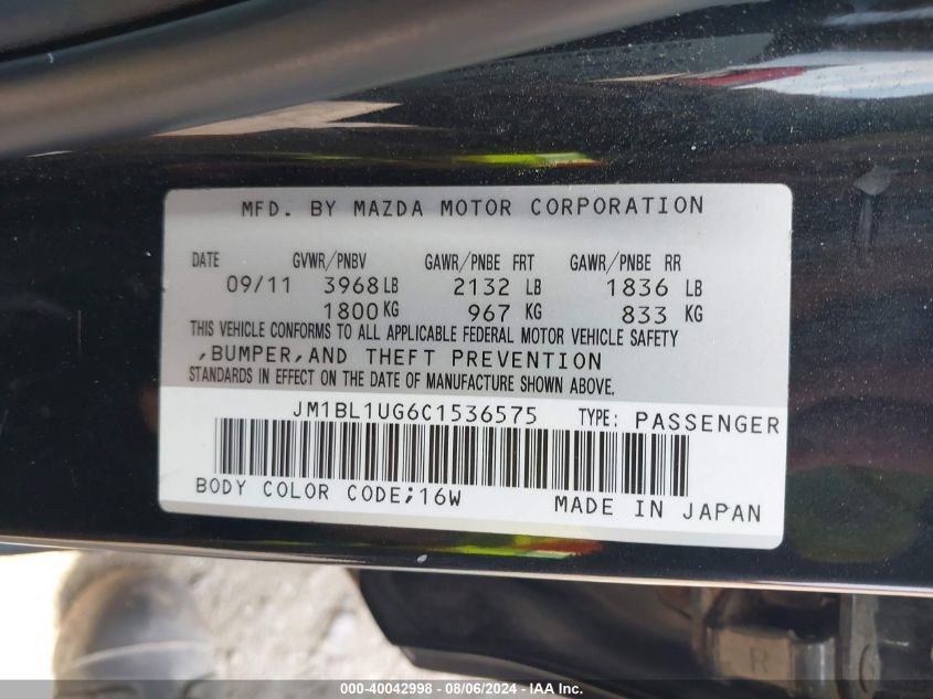 2012 Mazda Mazda3 I Sport VIN: JM1BL1UG6C1536575 Lot: 40042998