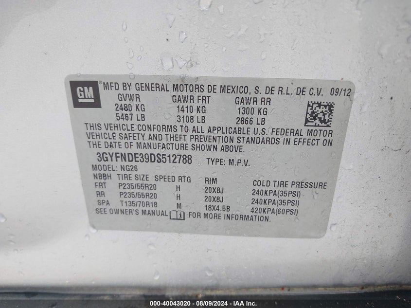 2013 CADILLAC SRX PERFORMANCE COLLECTION - 3GYFNDE39DS512788