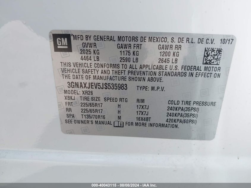 2018 CHEVROLET EQUINOX LT - 3GNAXJEV5JS535983