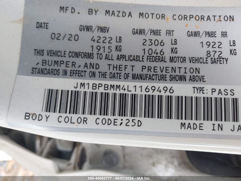 JM1BPBMM4L1169496 2020 Mazda Mazda3 Preferred Package