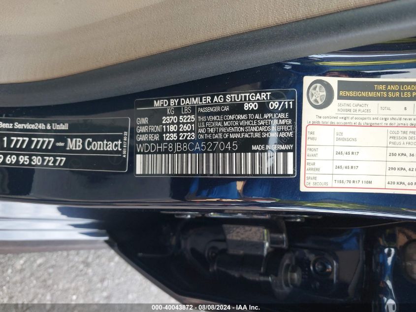 2012 Mercedes-Benz E 350 4Matic VIN: WDDHF8JB8CA527045 Lot: 40043872