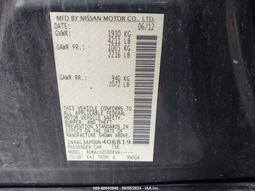 1N4AL3AP0DN406819 2013 Nissan Altima 2.5 Sv
