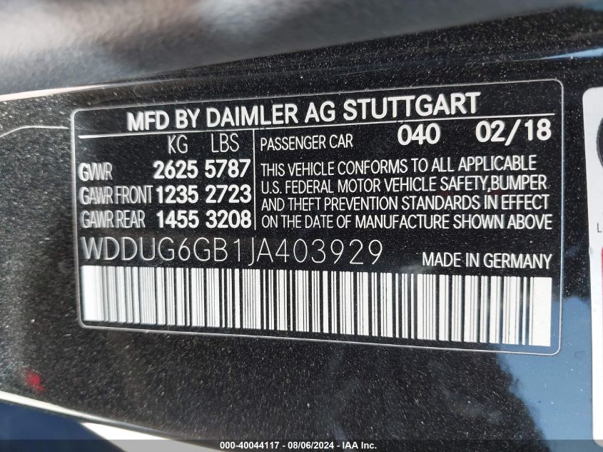 2018 Mercedes-Benz S 450 4Matic VIN: WDDUG6GB1JA403929 Lot: 40044117