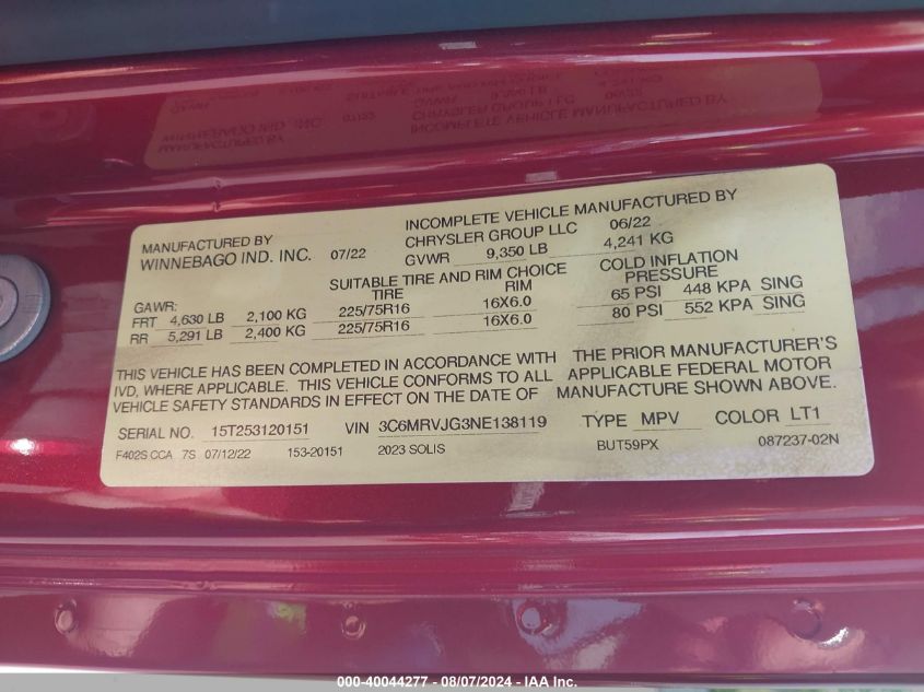 2022 RAM PROMASTER 3500 3500 HIGH - 3C6MRVJG3NE138119