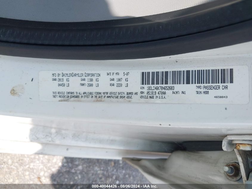 2008 Dodge Avenger Se VIN: 1B3LC46K78N652683 Lot: 40044426