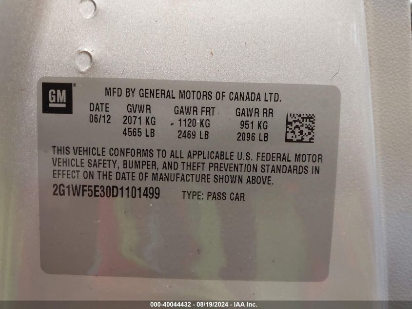 2013 Chevrolet Impala Ls VIN: 2G1WF5E30D1101499 Lot: 40044432