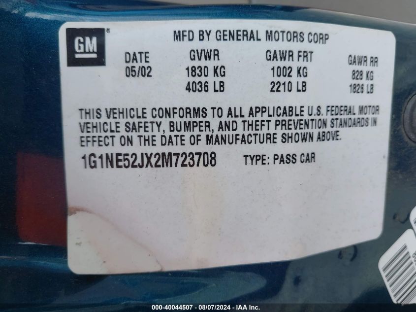 2002 Chevrolet Malibu Ls VIN: 1G1NE52JX2M723708 Lot: 40044507