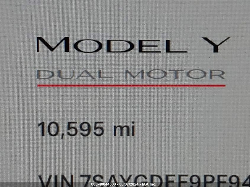 2023 Tesla Model Y Awd/Performance Dual Motor All-Wheel Drive VIN: 7SAYGDEF9PF942453 Lot: 40044589