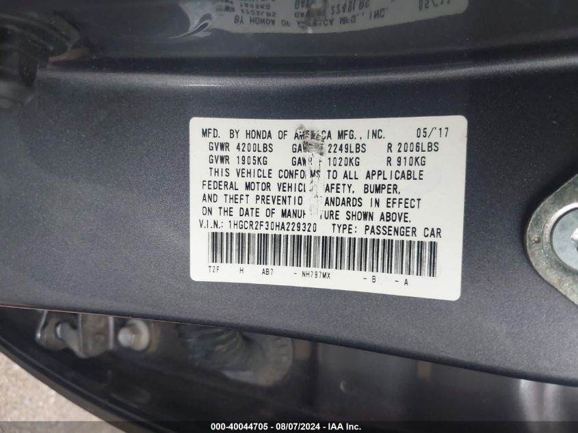 1HGCR2F30HA229320 2017 Honda Accord Lx