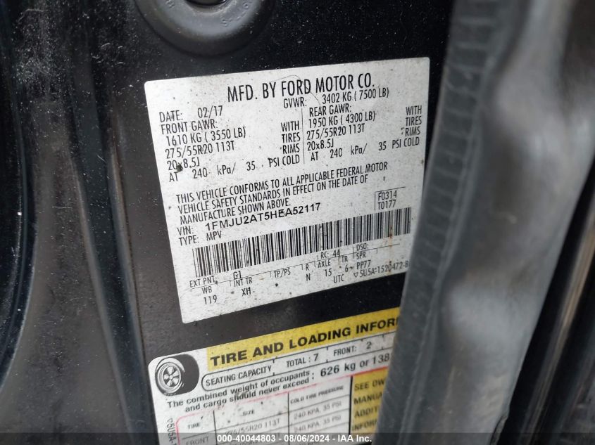 1FMJU2AT5HEA52117 2017 Ford Expedition Limited