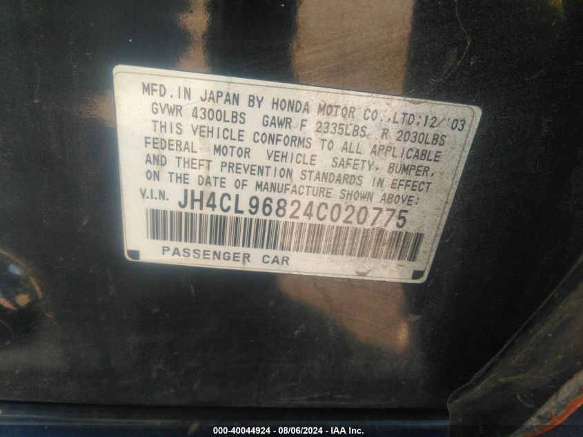 2004 Acura Tsx VIN: JH4CL96824C020775 Lot: 40044924