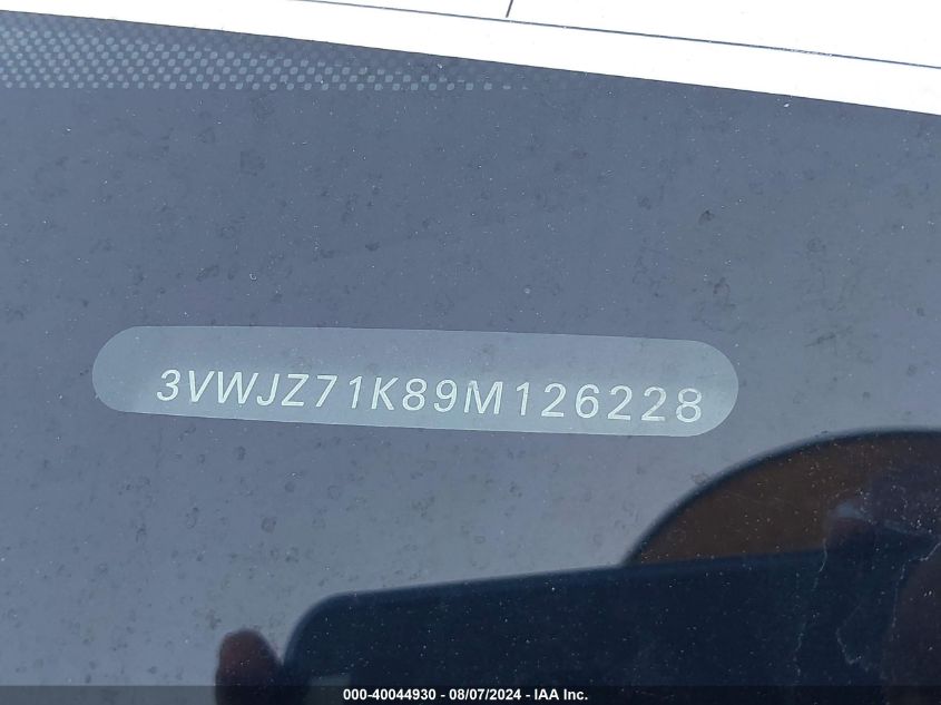2009 Volkswagen Jetta S VIN: 3VWJZ71K89M126228 Lot: 40044930