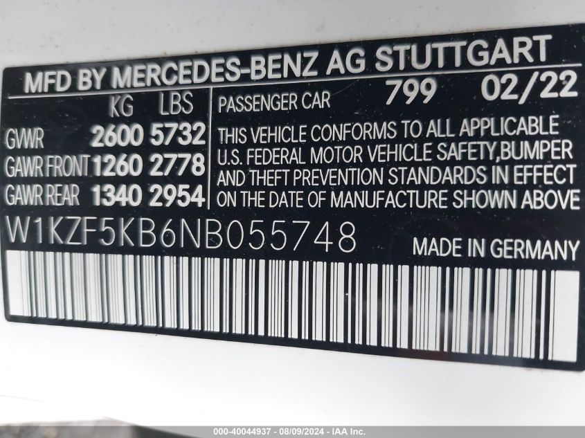 VIN W1KZF5KB6NB055748 2022 Mercedes-Benz E-Class, E... no.9