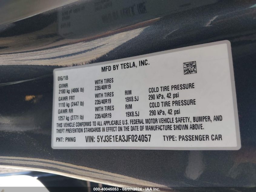 2018 TESLA MODEL 3 - 5YJ3E1EA3JF024057