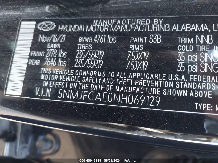 5NMJFCAE0NH069129 2022 Hyundai Tucson Sel