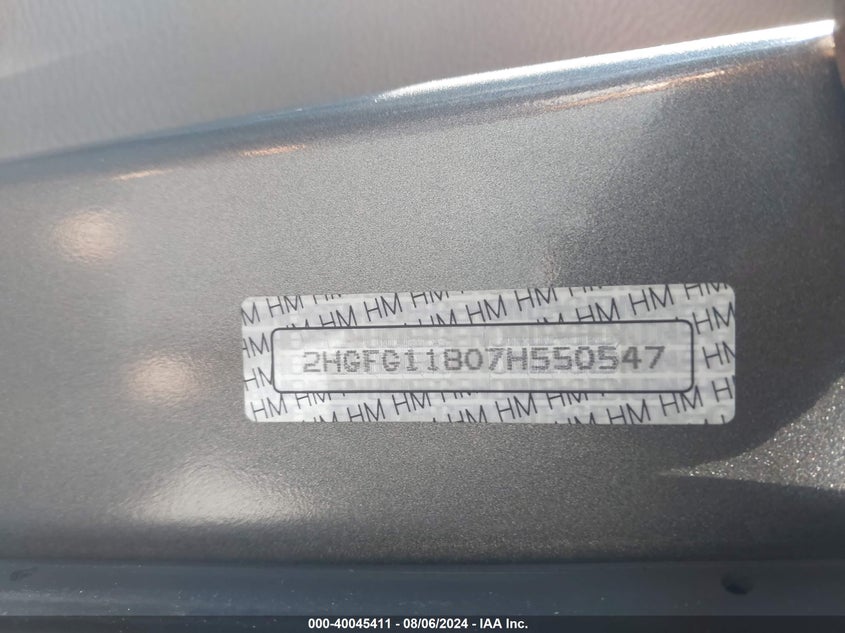 2007 Honda Civic Ex VIN: 2HGFG11807H550547 Lot: 40045411
